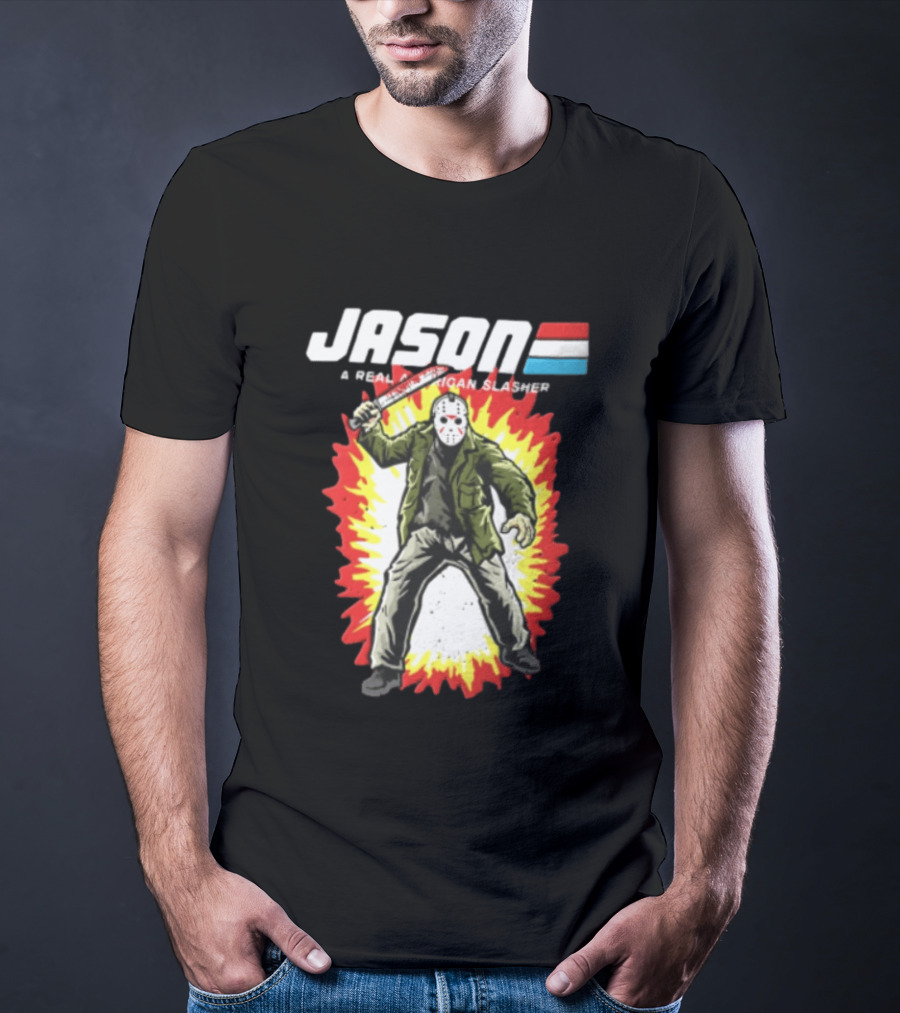 Jason A Real American Slasher Hockey Mask Machete Man Explosion T-Shirt