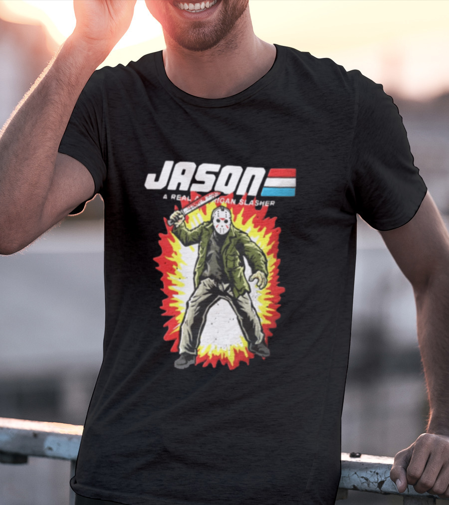 Jason A Real American Slasher Hockey Mask Machete Man Explosion T-Shirt