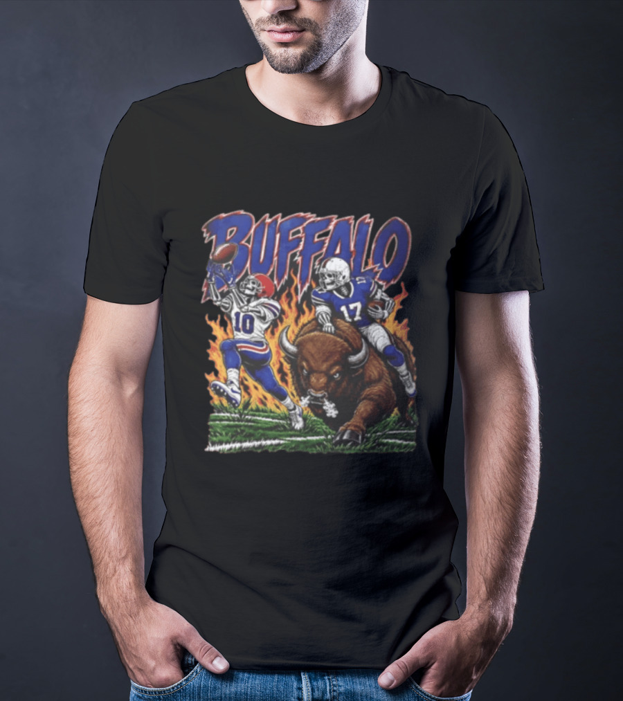 Buffalo Bills 17 Skeleton Players Football Charging Bison T-Shirt