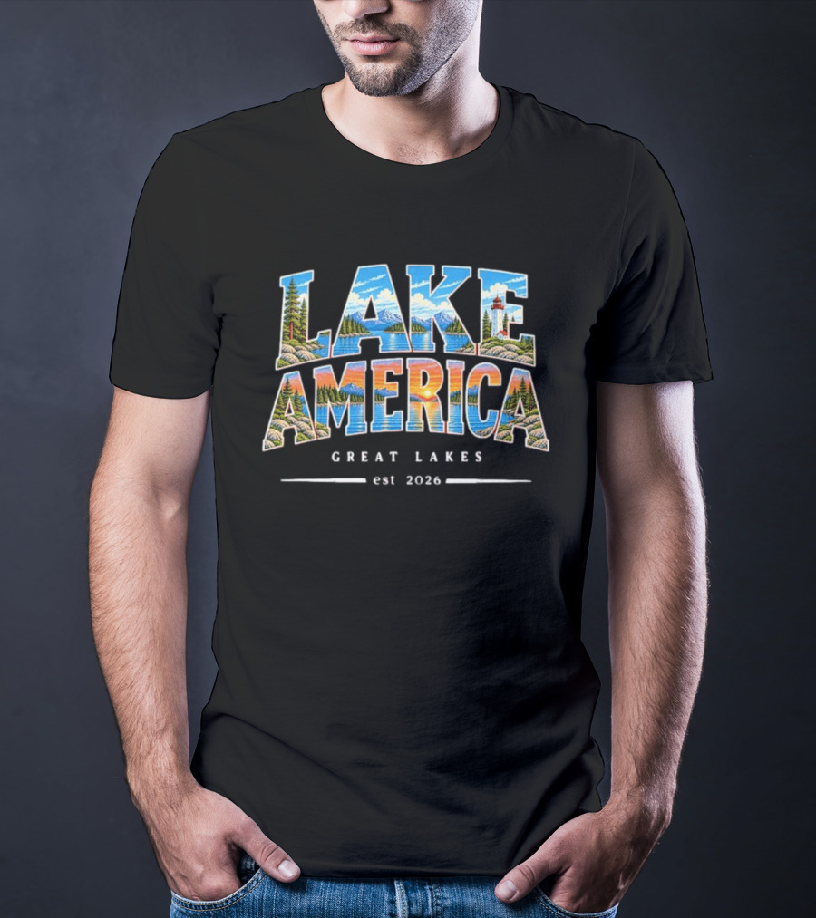 Lake America Great Lakes Est 2026 Nature Scenic Landscape Lighthouse T-Shirt