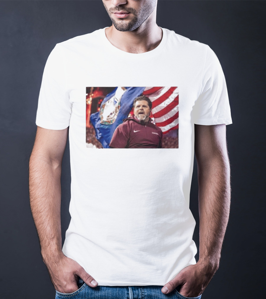 Virginia Tech Hokies Coach Brent Pry With Flags T-Shirt