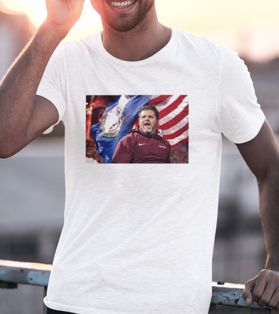 Virginia Tech Hokies Coach Brent Pry With Flags T-Shirt