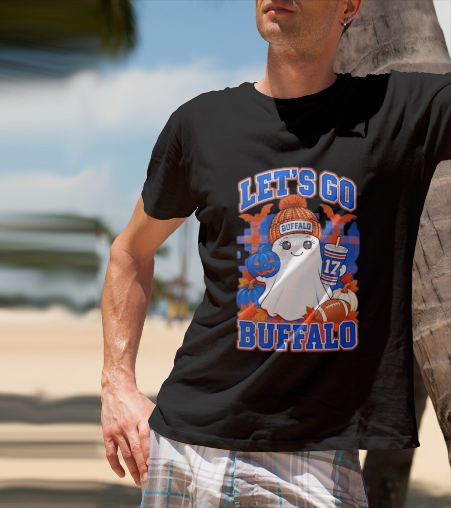 Let's Go Buffalo Ghost 17 Halloween Football Pumpkin Leaves T-Shirt