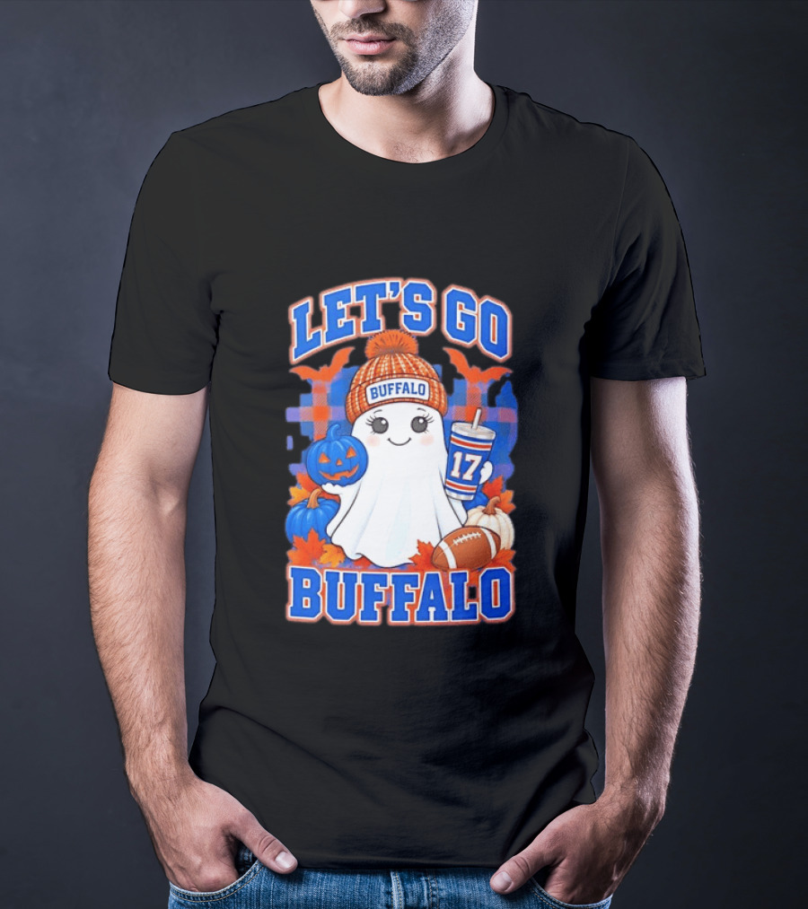 Let's Go Buffalo Ghost 17 Halloween Football Pumpkin Leaves T-Shirt