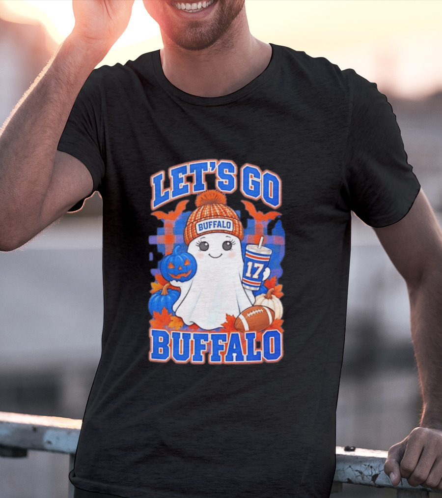 Let's Go Buffalo Ghost 17 Halloween Football Pumpkin Leaves T-Shirt