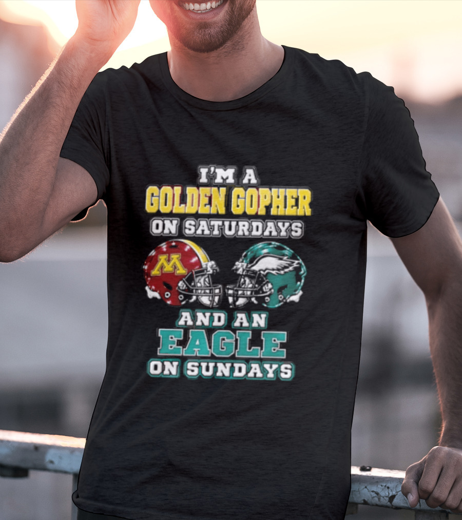 Golden Gopher On Saturdays Eagle On Sundays Helmets T-Shirt