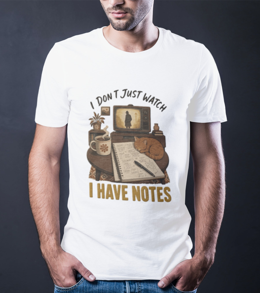 I Dont Just I Have Notes Cute Orange Cat Sleeping On Notebook With Vintage TV And Coffee T-Shirt