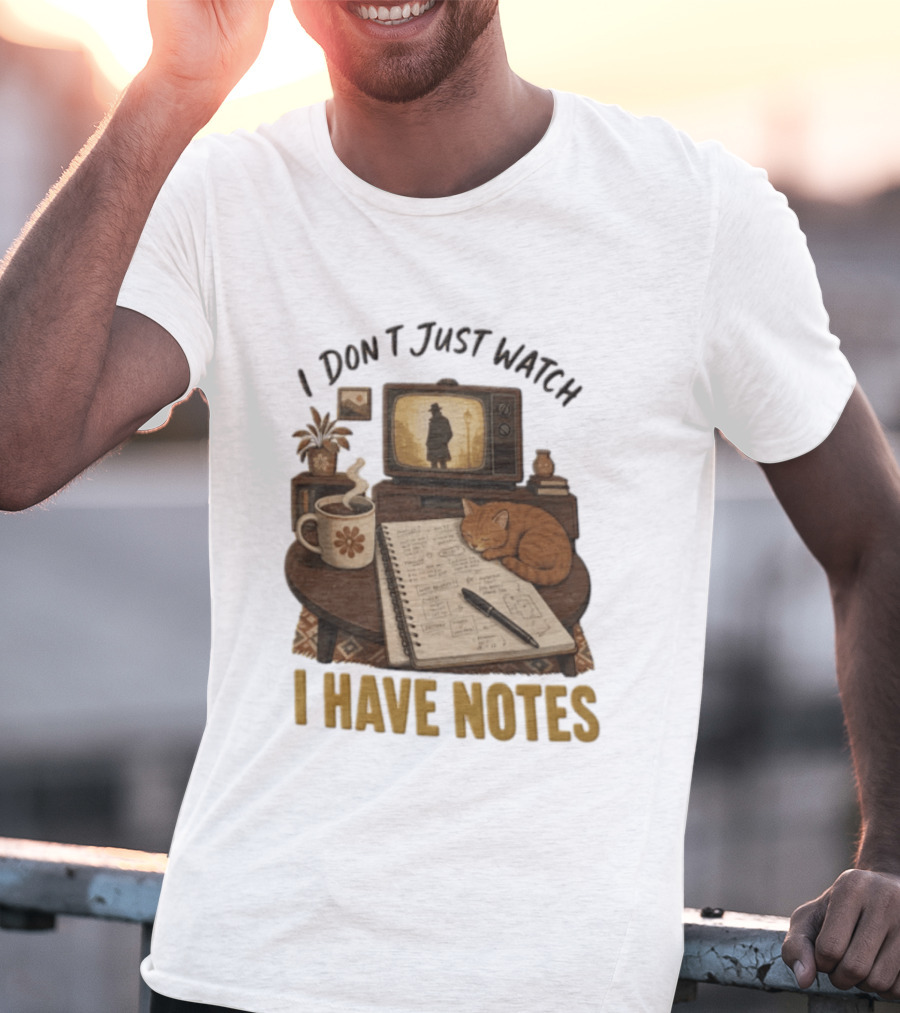 I Dont Just I Have Notes Cute Orange Cat Sleeping On Notebook With Vintage TV And Coffee T-Shirt