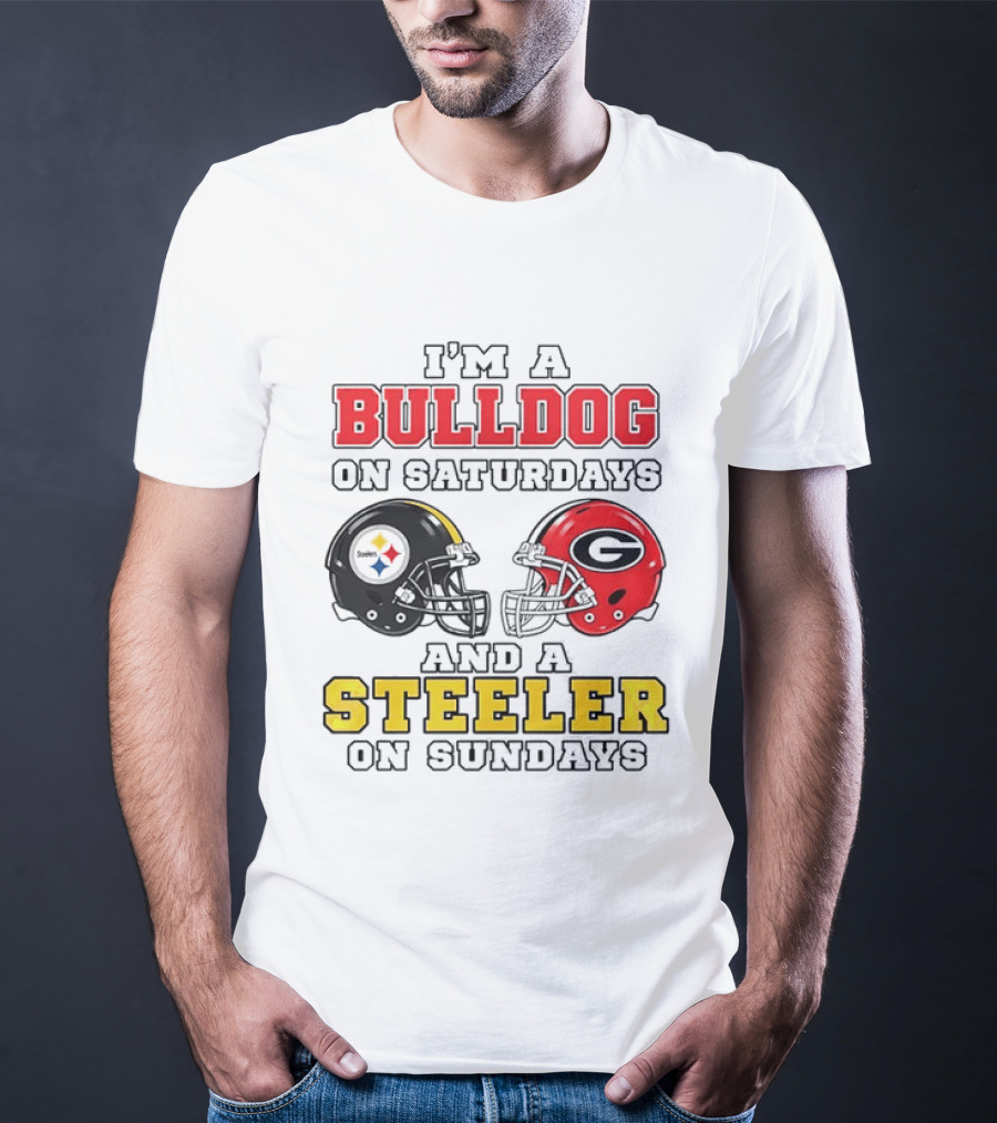 I'm A Bulldog On Saturdays And A Steeler On Sundays Football Helmets T-Shirt