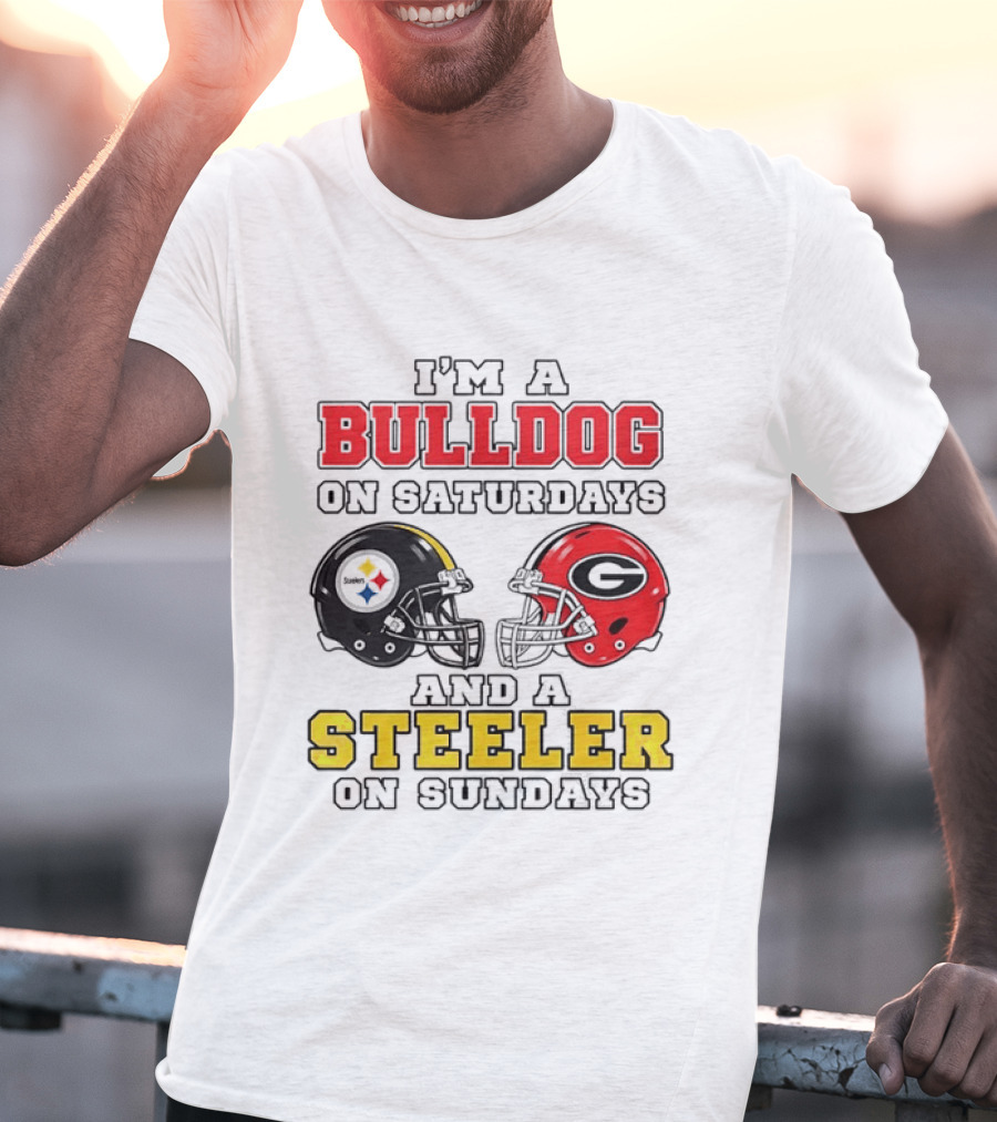 I'm A Bulldog On Saturdays And A Steeler On Sundays Football Helmets T-Shirt