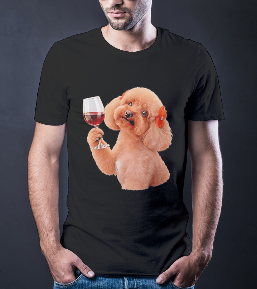 Poodle With Wine Glass And Red Bow Accessory T-Shirt