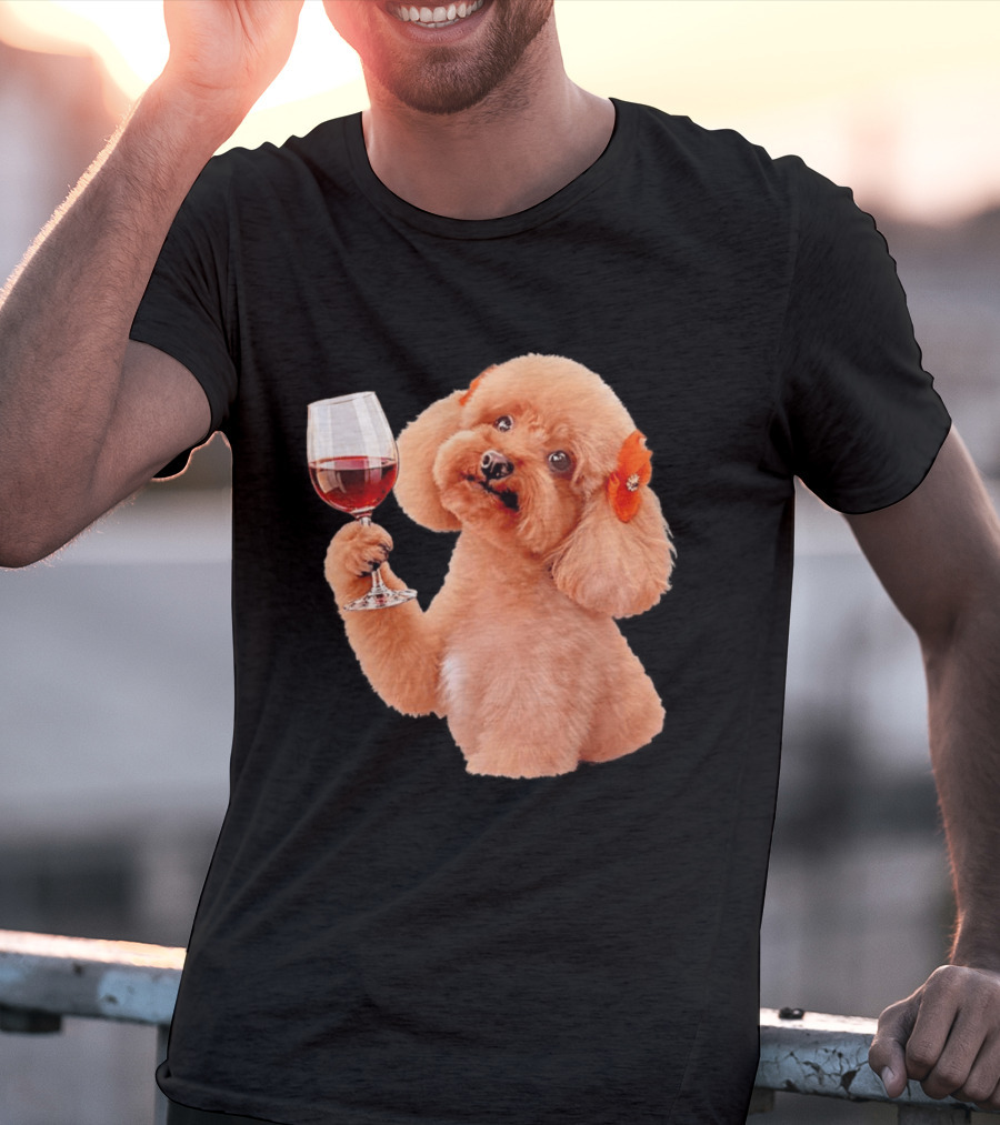 Poodle With Wine Glass And Red Bow Accessory T-Shirt