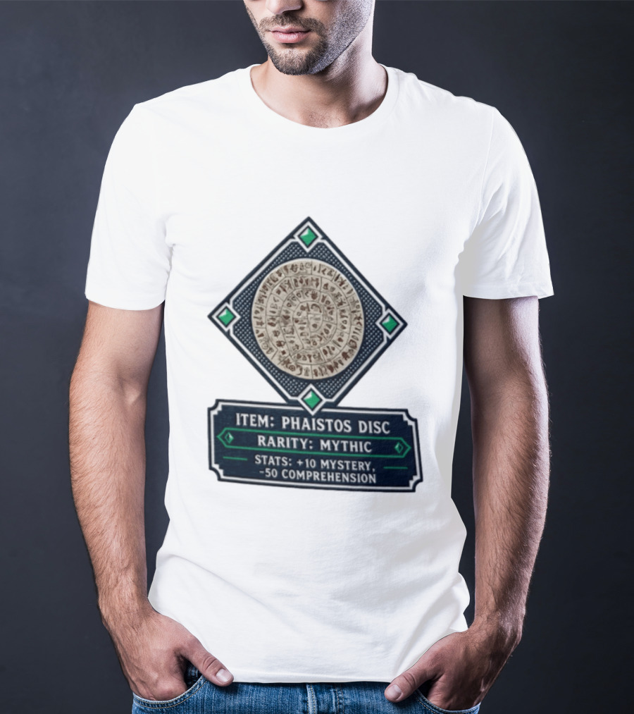 Item Phaistos Disc Rarity Mythic Stats +10 Mystery 50 Comprehension T-Shirt