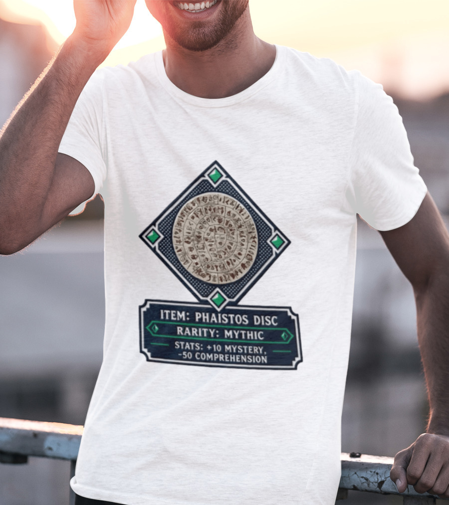 Item Phaistos Disc Rarity Mythic Stats +10 Mystery 50 Comprehension T-Shirt