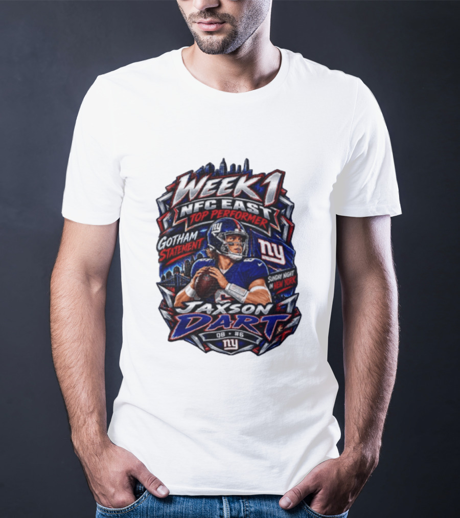 Week 1 NFC East Top Performer Jaxson Dart Gotham Statement Sunday Night New York T-Shirt