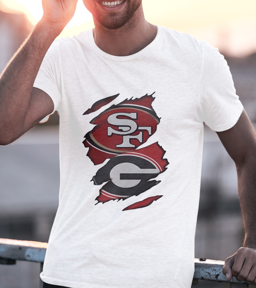 San Francisco 49ers Georgia Bulldogs Torn Fabric T-Shirt