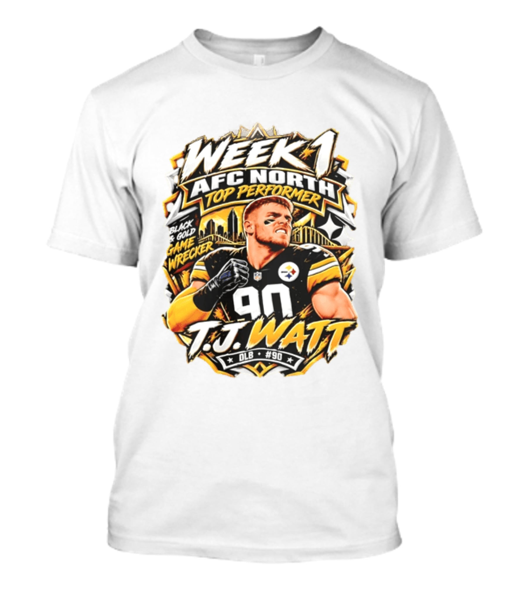 T.J. Watt Week 1 AFC North Top Performer Black Gold Game Wrecker T-Shirt