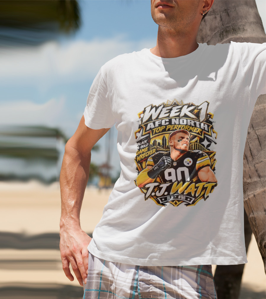 T.J. Watt Week 1 AFC North Top Performer Black Gold Game Wrecker T-Shirt