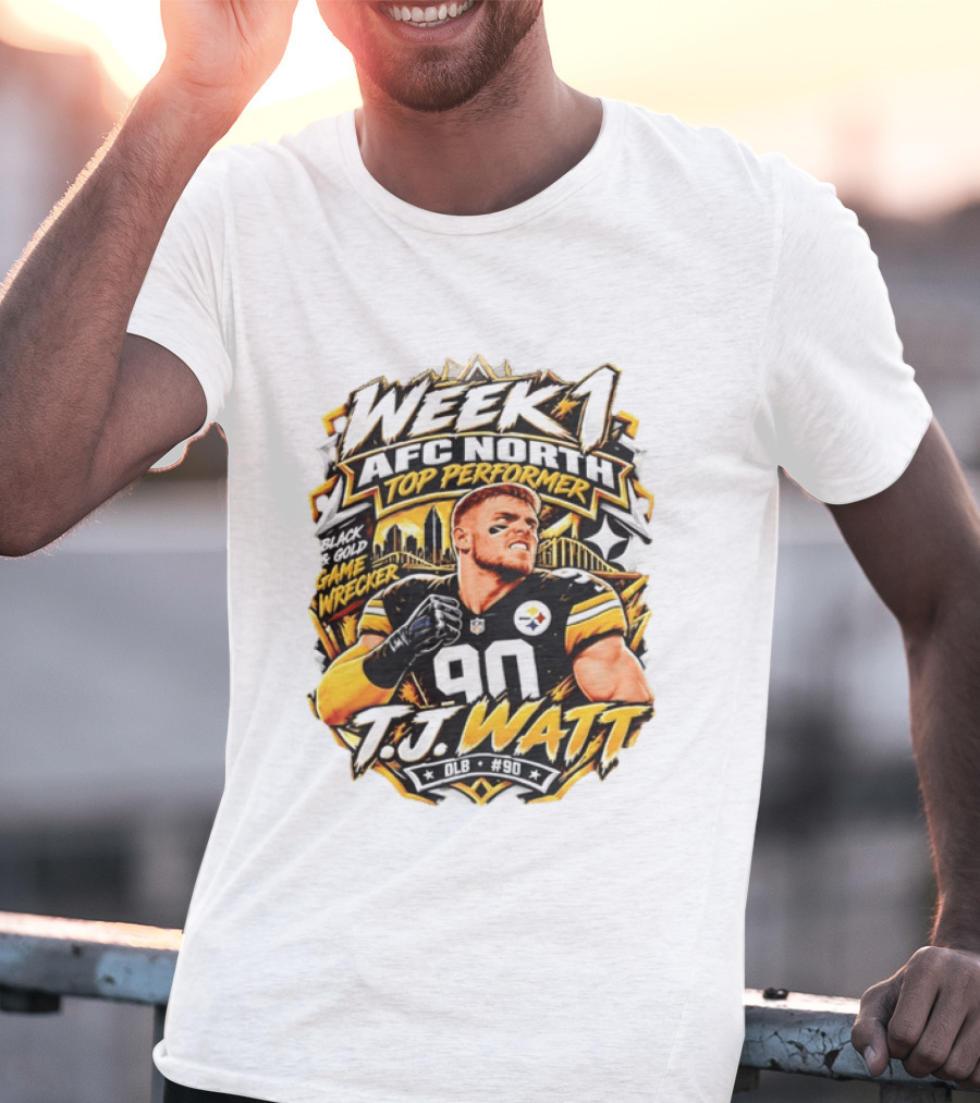 T.J. Watt Week 1 AFC North Top Performer Black Gold Game Wrecker T-Shirt