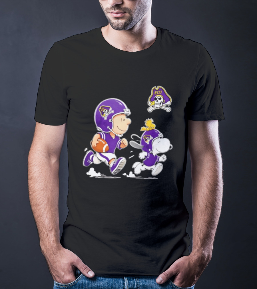 Charlie Brown Snoopy Woodstock East Carolina Pirates Football 2026 T-Shirt