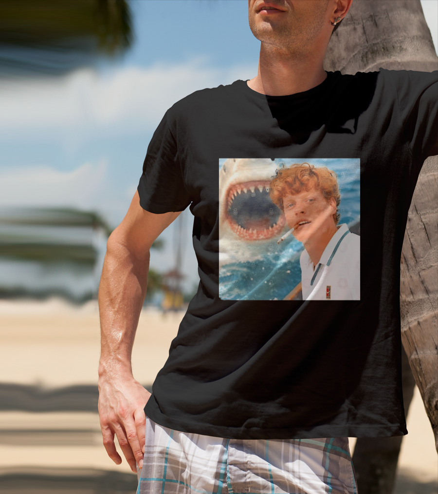 Jannik Sinner Smoking With Great White Shark Tennis Image T-Shirt