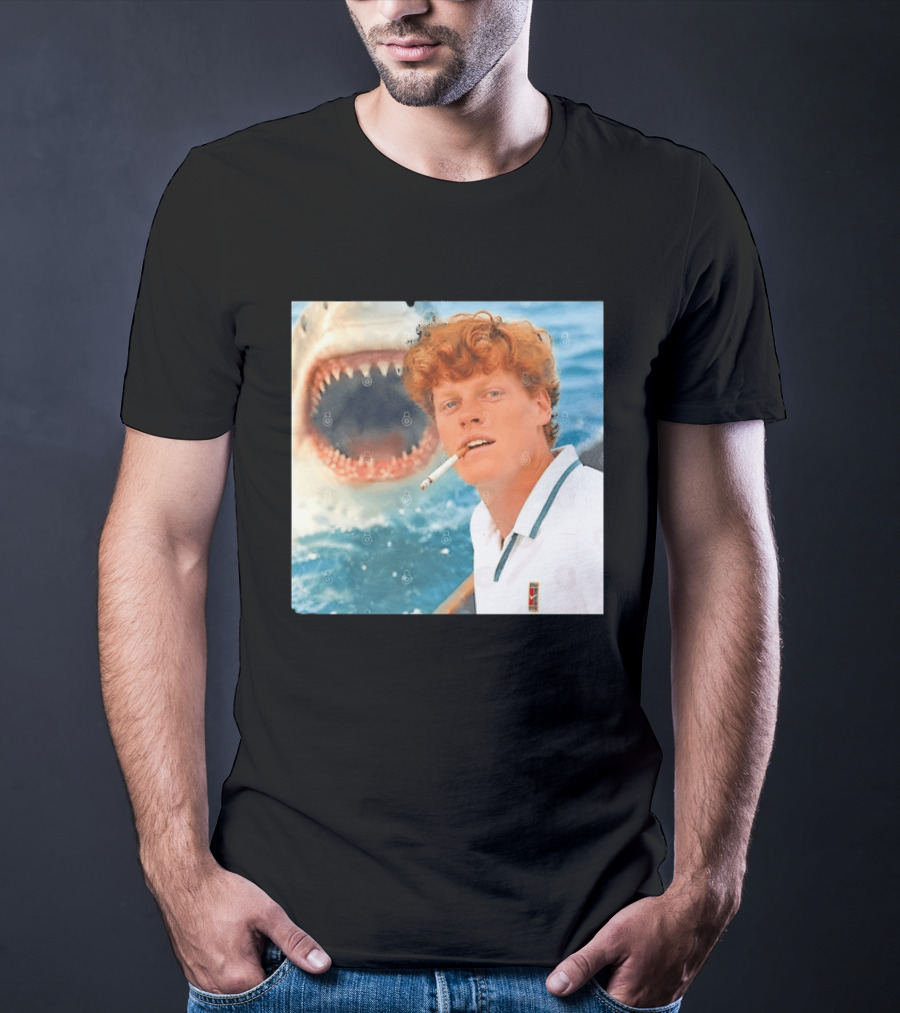 Jannik Sinner Smoking With Great White Shark Tennis Image T-Shirt