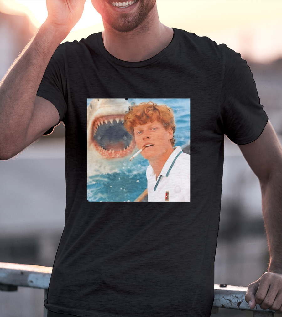 Jannik Sinner Smoking With Great White Shark Tennis Image T-Shirt