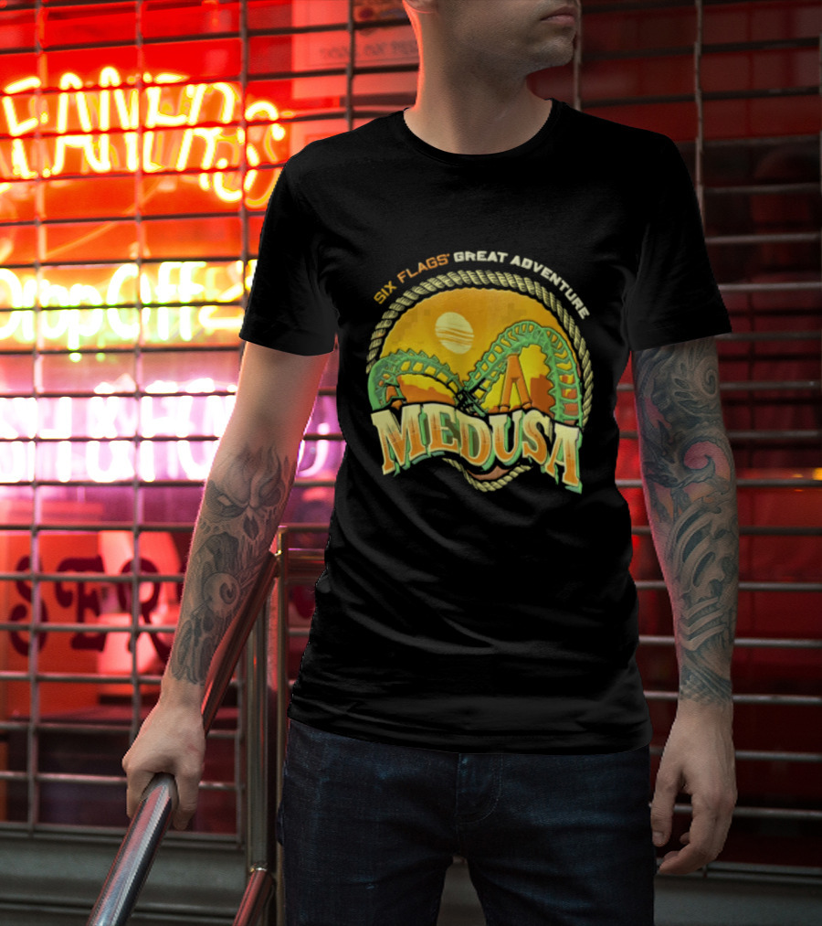 Six Flags Great Adventure Medusa Roller Loop Retro Sunburst T-Shirt