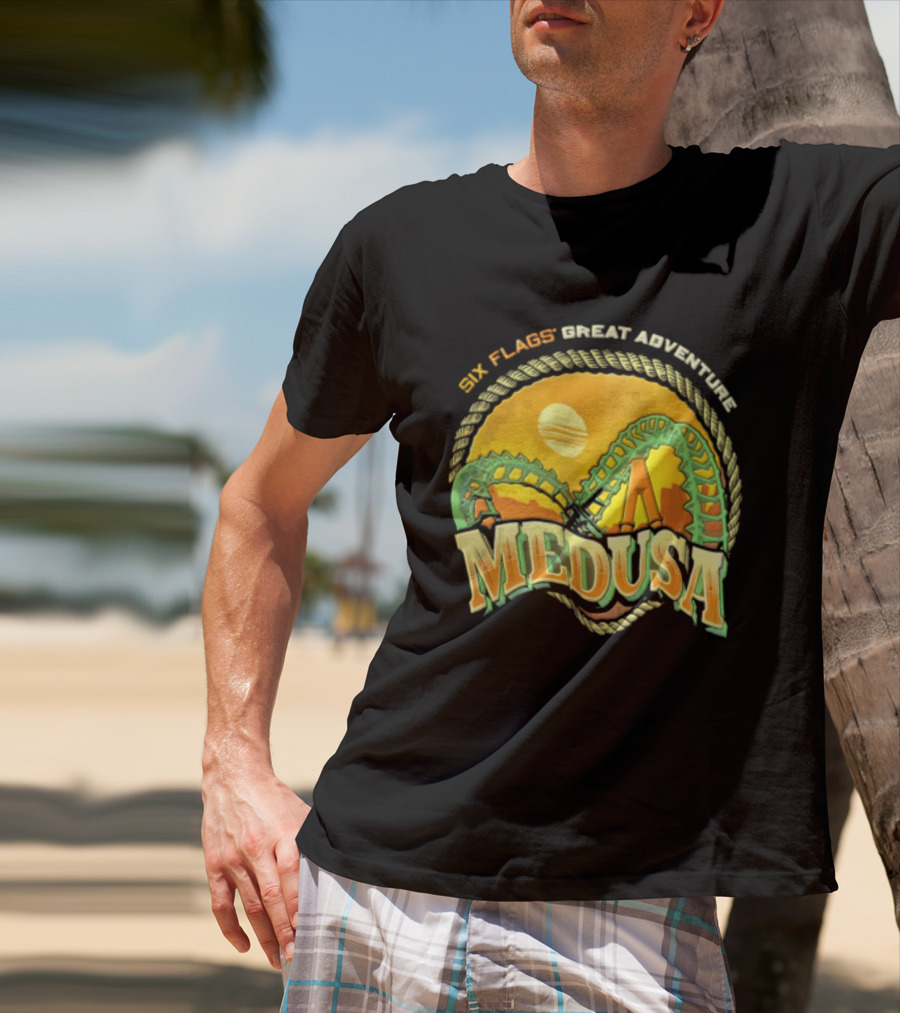 Six Flags Great Adventure Medusa Roller Loop Retro Sunburst T-Shirt