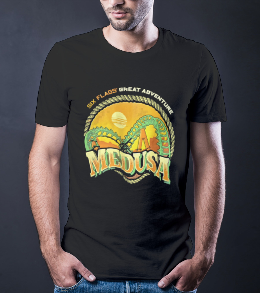 Six Flags Great Adventure Medusa Roller Loop Retro Sunburst T-Shirt