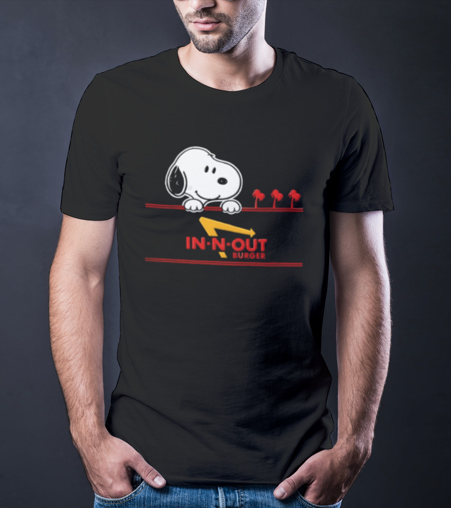 Snoopy Peeking Over In N Out Burger Red Lines With Palm Trees T-Shirt