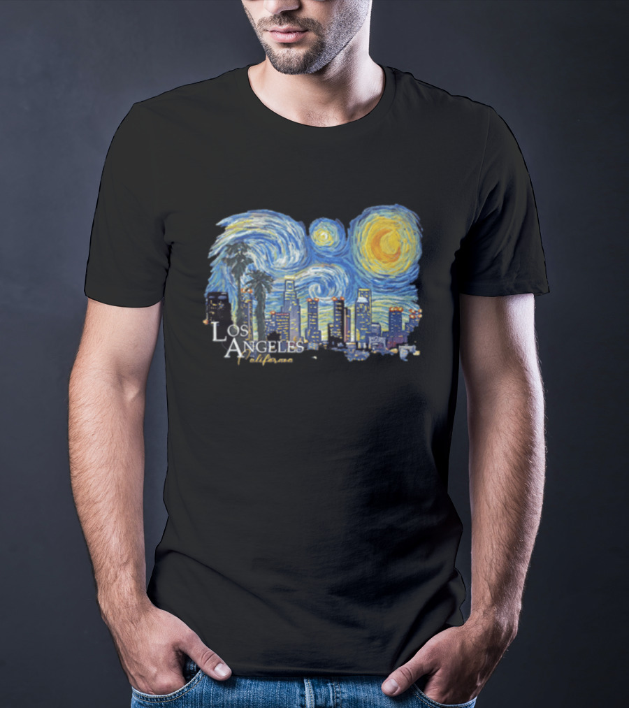 Los Angeles California Starry Night Skyline Palm Trees T-Shirt