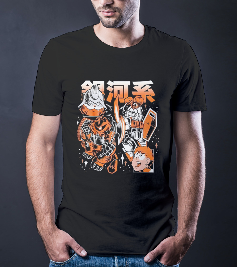Mecha Galaxy Warrior Gundam Anime Kanji Robot Battle Scene T-Shirt