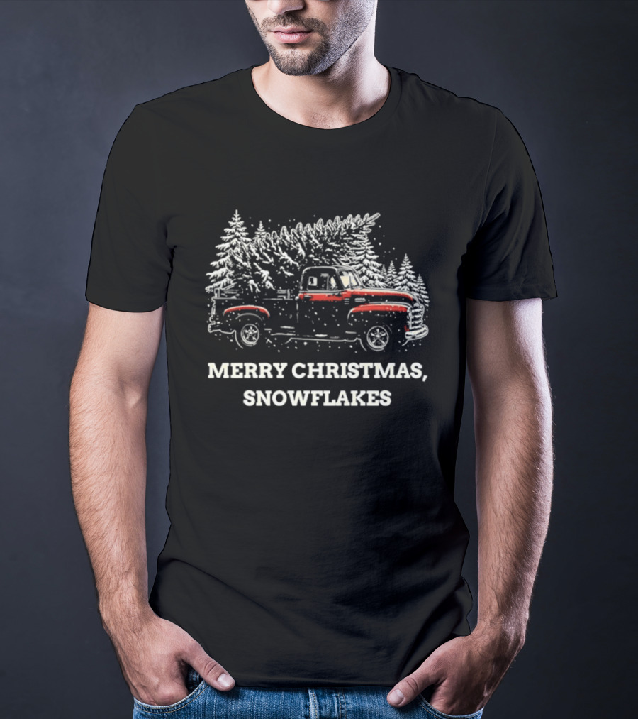 Merry Christmas Snowflakes Vintage Truck Winter Scene T-Shirt