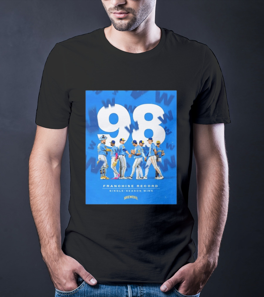 Milwaukee Brewers 98 Franchise Record Single Season Wins Team Celebration T-Shirt