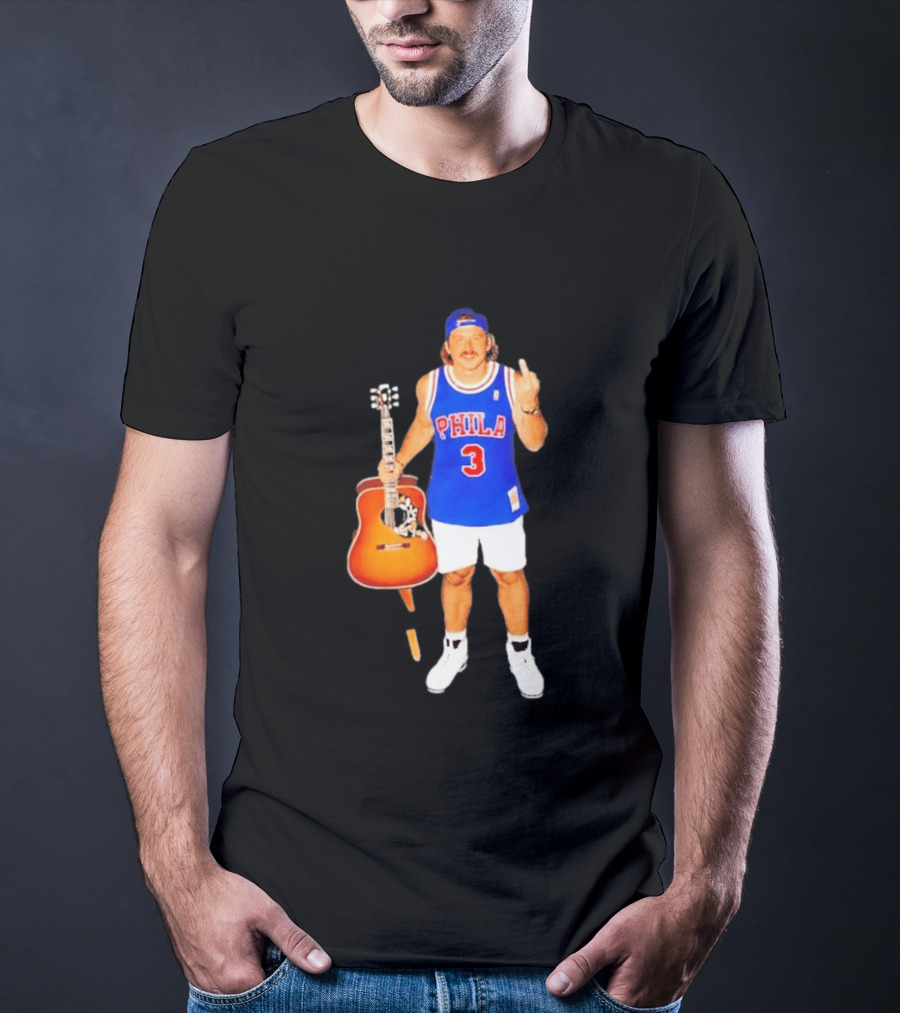 Morgan Wallen Phila 3 Jersey Middle Finger Gesture With Guitar T-Shirt