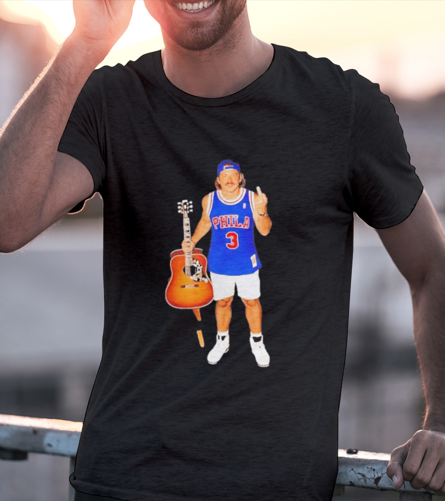 Morgan Wallen Phila 3 Jersey Middle Finger Gesture With Guitar T-Shirt