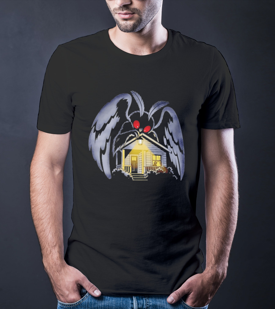 Mothman Drawn To Porch Light Cryptid Creature Illuminated House T-Shirt