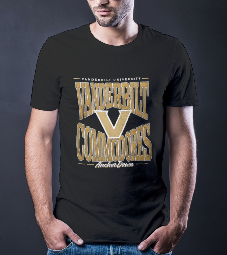 Vanderbilt Commodores Anchor Down Large Gold Letter V T-Shirt