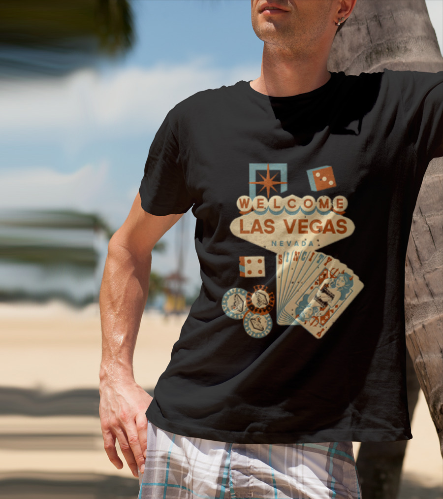 Welcome Las Vegas Nevada Sign With Casino Poker Cards And Dice T-Shirt