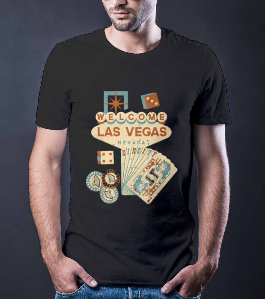 Welcome Las Vegas Nevada Sign With Casino Poker Cards And Dice T-Shirt