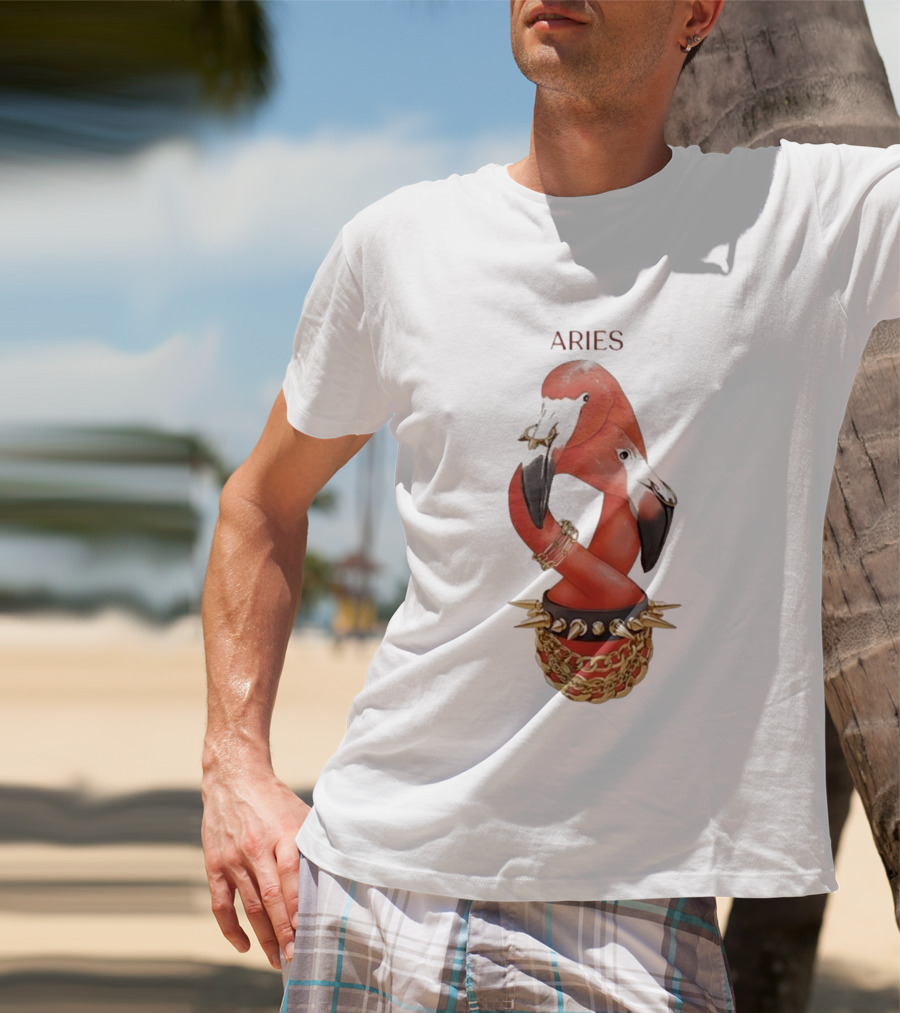 Aries Flamingo Punk Rock Zodiac Sign Astrology Bracelet Spikes T-Shirt