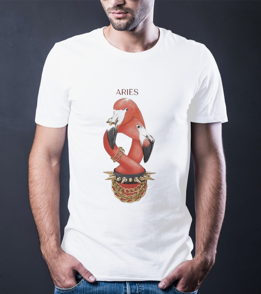 Aries Flamingo Punk Rock Zodiac Sign Astrology Bracelet Spikes T-Shirt