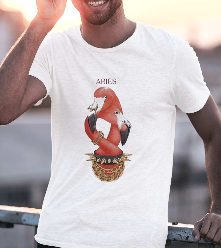 Aries Flamingo Punk Rock Zodiac Sign Astrology Bracelet Spikes T-Shirt