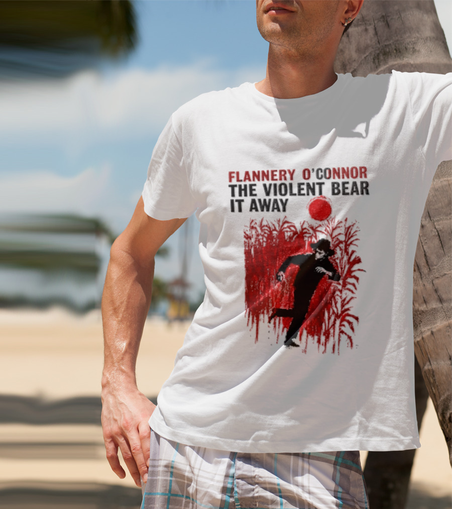 Flannery O'Connor The Violent Bear It Away Red Silhouette In Cornfield T-Shirt