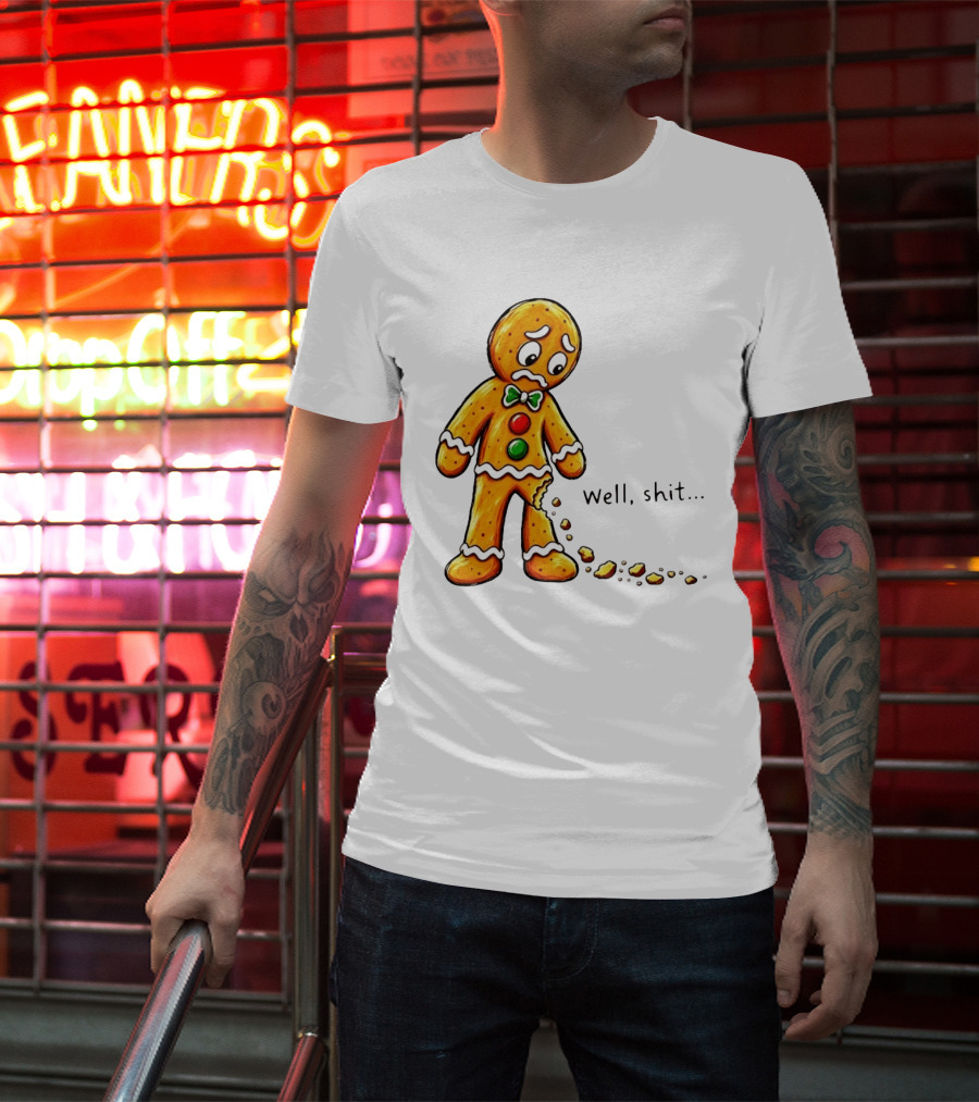 Gingerbread Man Well Shit Broken Cookie Bow Tie Colorful Buttons T-Shirt