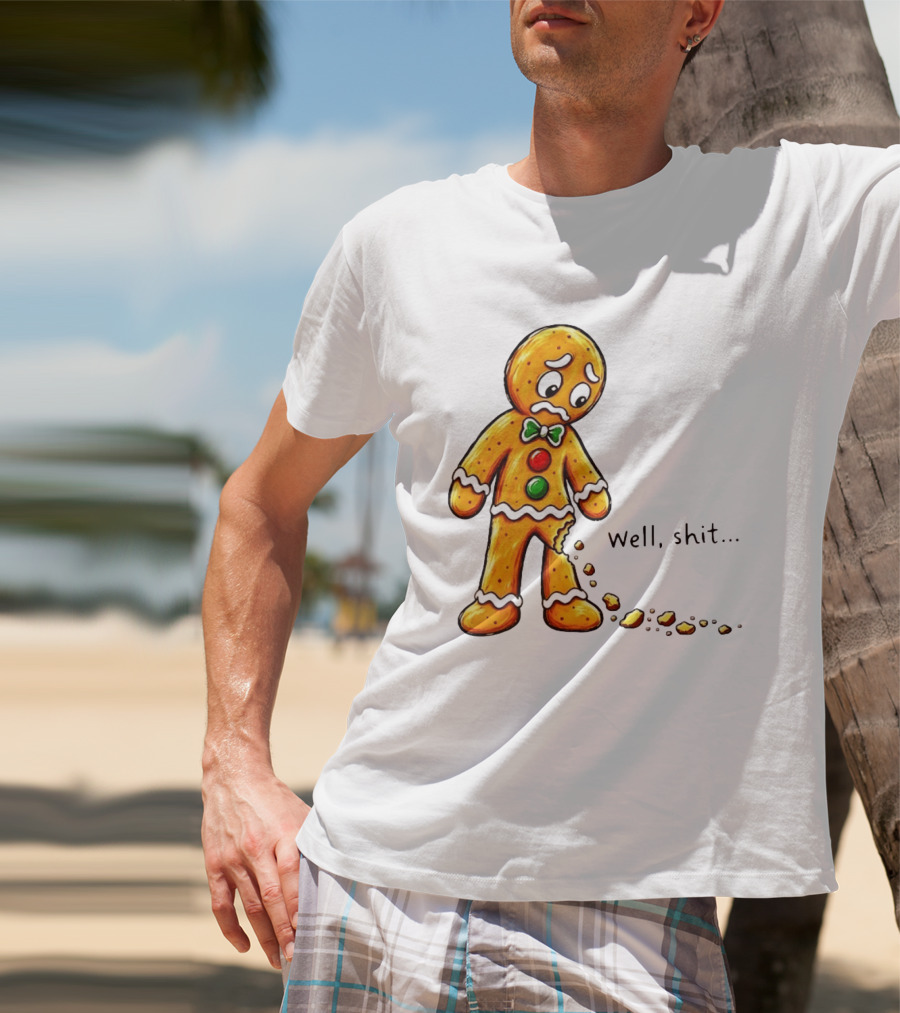 Gingerbread Man Well Shit Broken Cookie Bow Tie Colorful Buttons T-Shirt