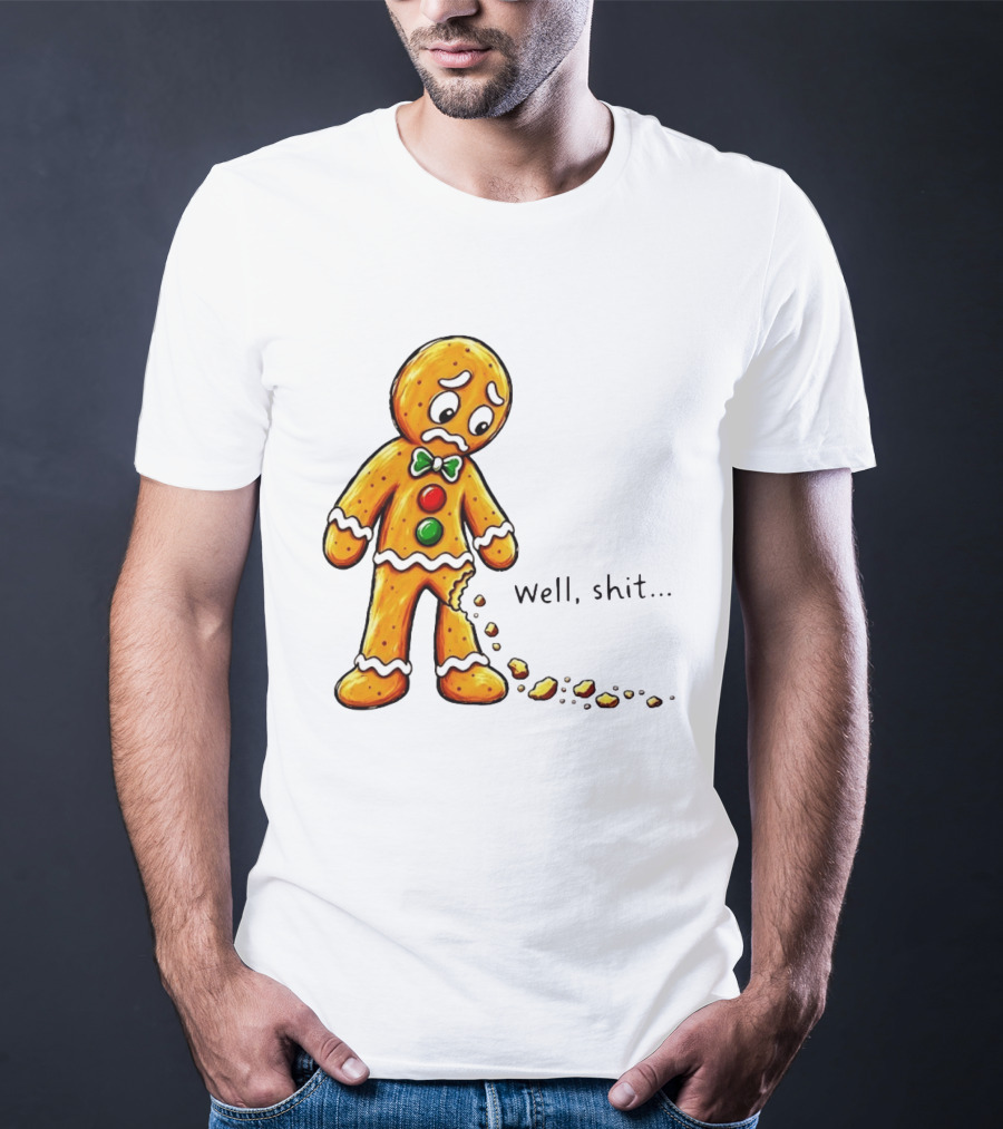 Gingerbread Man Well Shit Broken Cookie Bow Tie Colorful Buttons T-Shirt