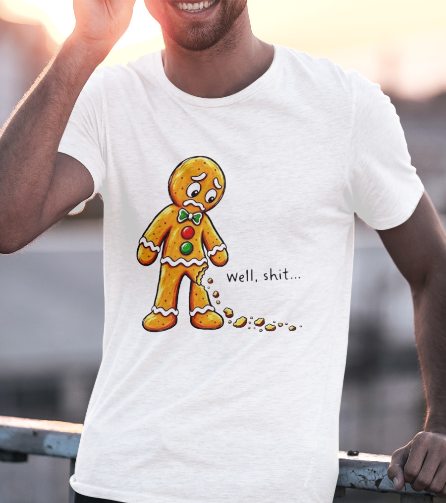 Gingerbread Man Well Shit Broken Cookie Bow Tie Colorful Buttons T-Shirt