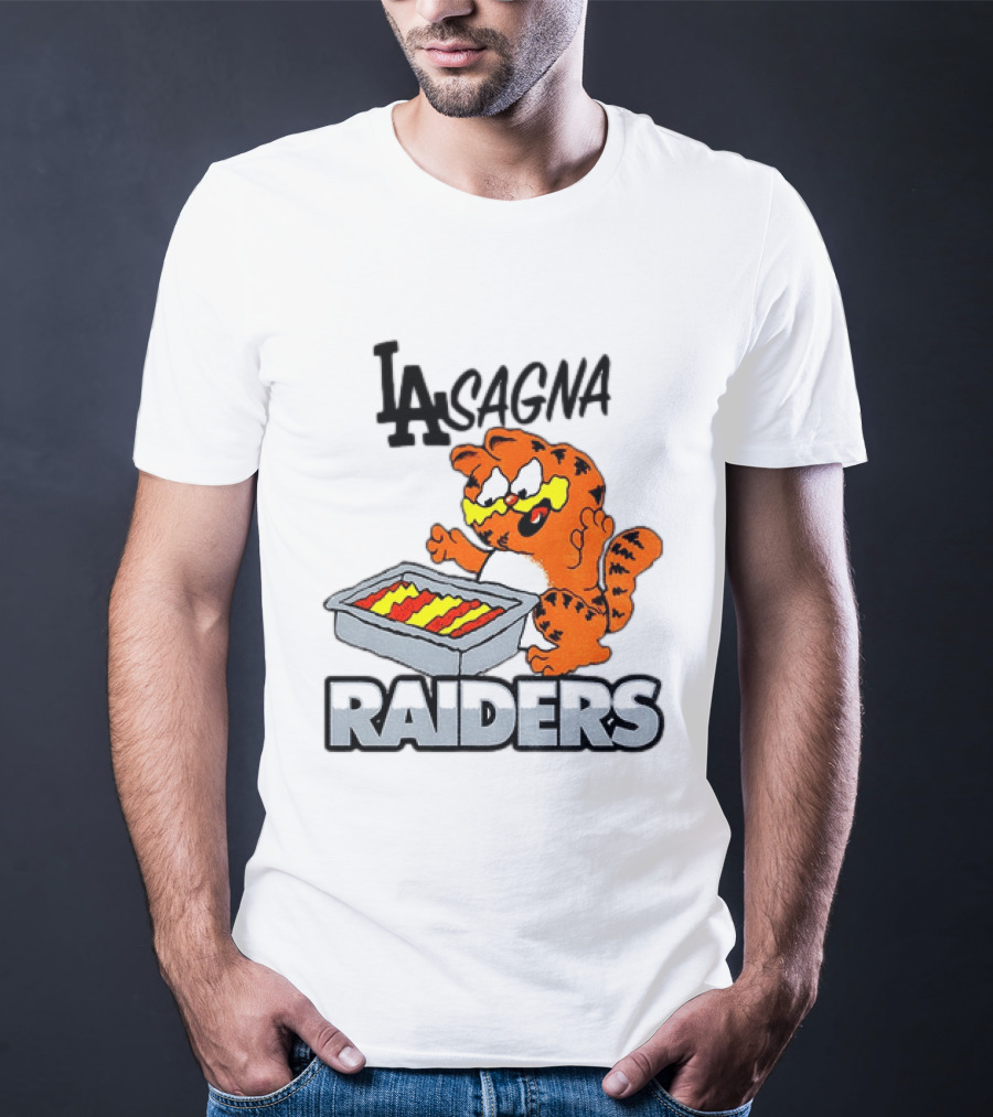 LA Lasagna Raiders Orange Cat Eating Lasagna Sports Rivalry T-Shirt